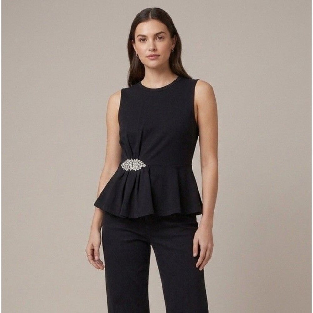 NWT Express Black Peplum Sleeveless Jewel Embellished Top Women’s Size XS NEW